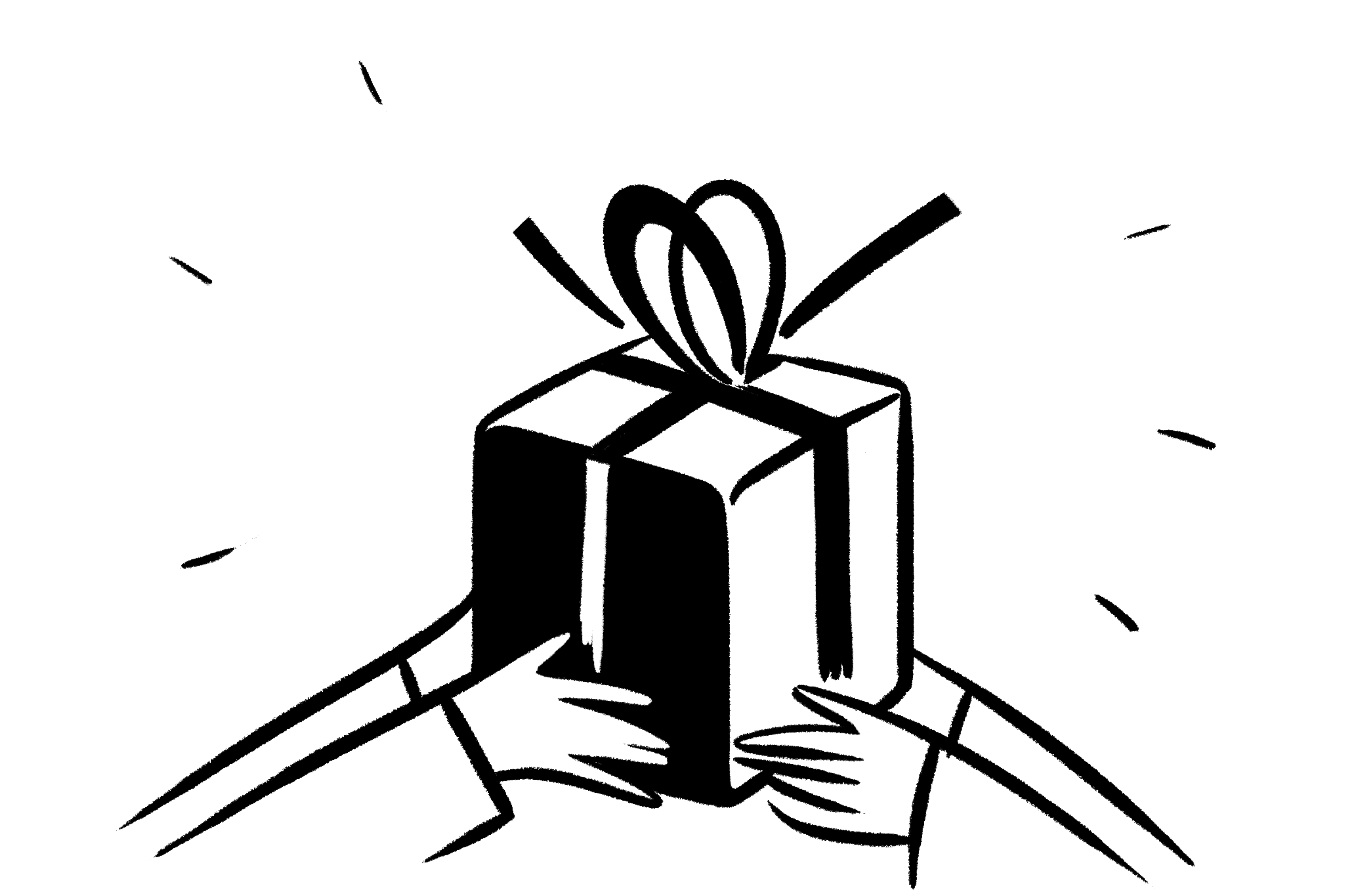 Two people holding a gift with their hands.