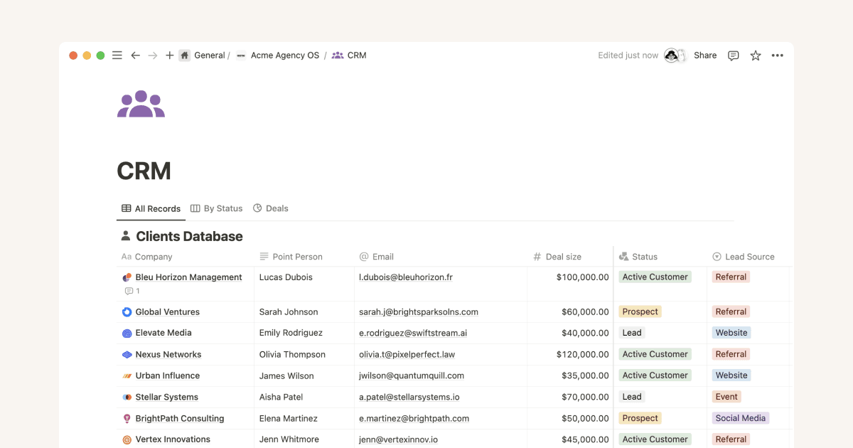 A simple CRM for strengthening client relationships and managing work