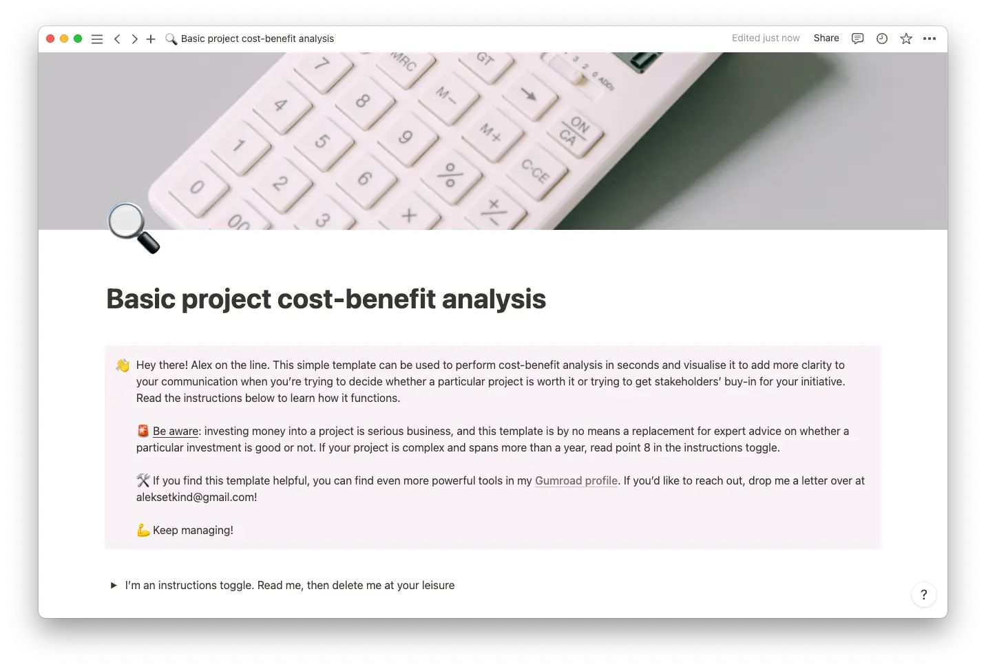 Basic project cost-benefit analysis template thumbnail