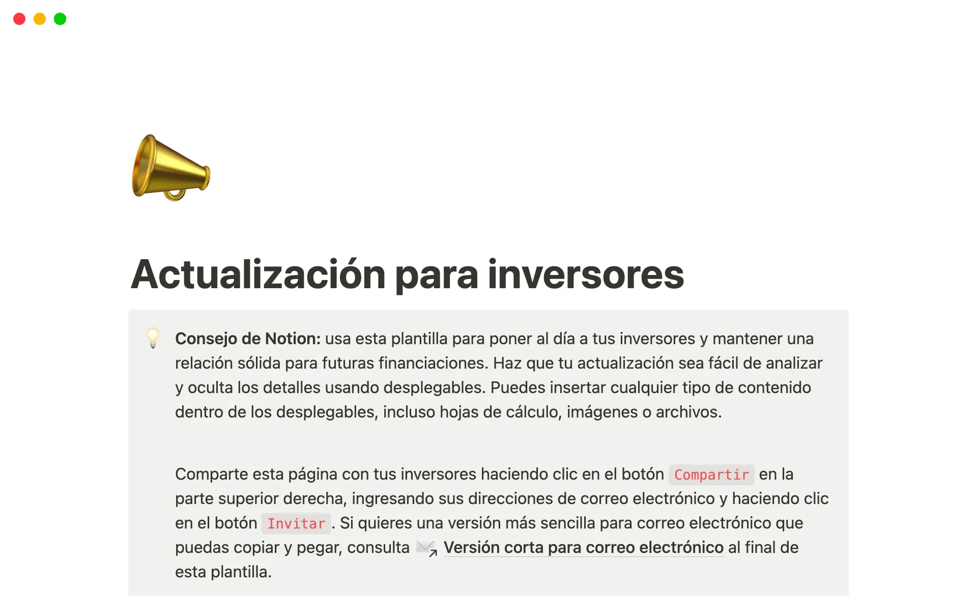 investor update template hero