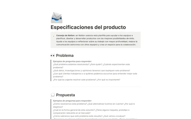 Especificaciones del producto